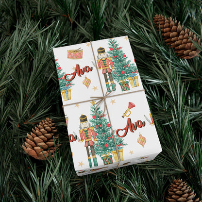Kids Personalized Christmas Nutcracker Gift Wrapping paper - Childrens Custom Gift wrap - Classic Childs Name Gift Wrap