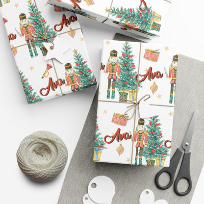 Kids Personalized Christmas Nutcracker Gift Wrapping paper - Childrens Custom Gift wrap - Classic Childs Name Gift Wrap