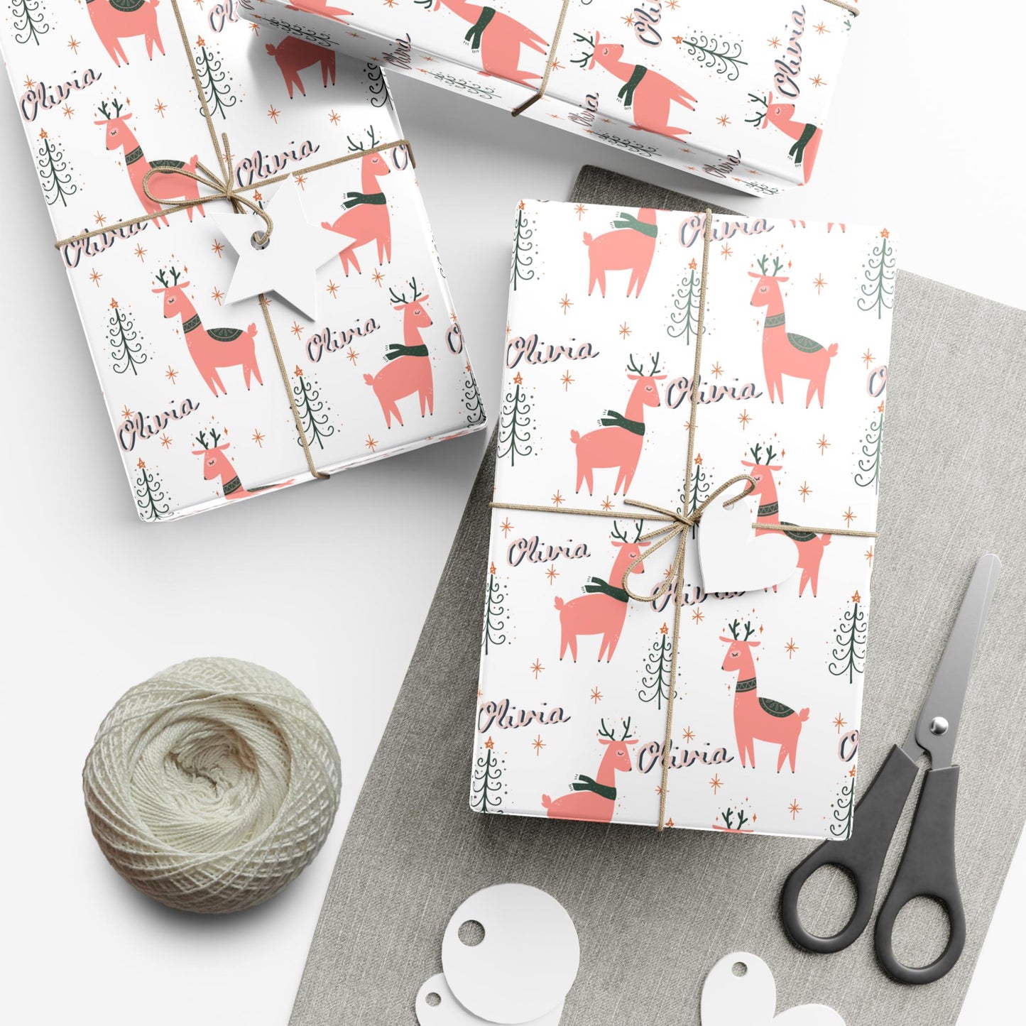 Girls Personalized Christmas Gift Wrapping Papers - Llama Name Christmas Gift wrap - Pink Cute Gift Wrap - Kids Gift Wrap