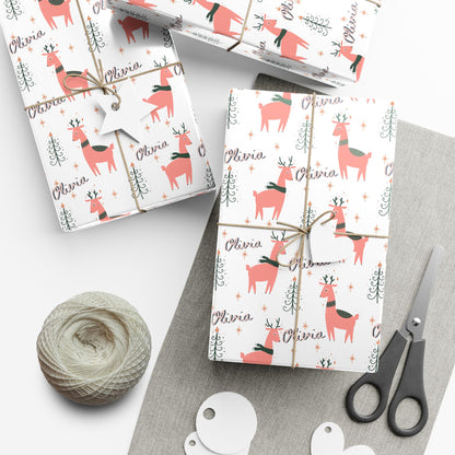 Girls Personalized Christmas Gift Wrapping Papers - Llama Name Christmas Gift wrap - Pink Cute Gift Wrap - Kids Gift Wrap