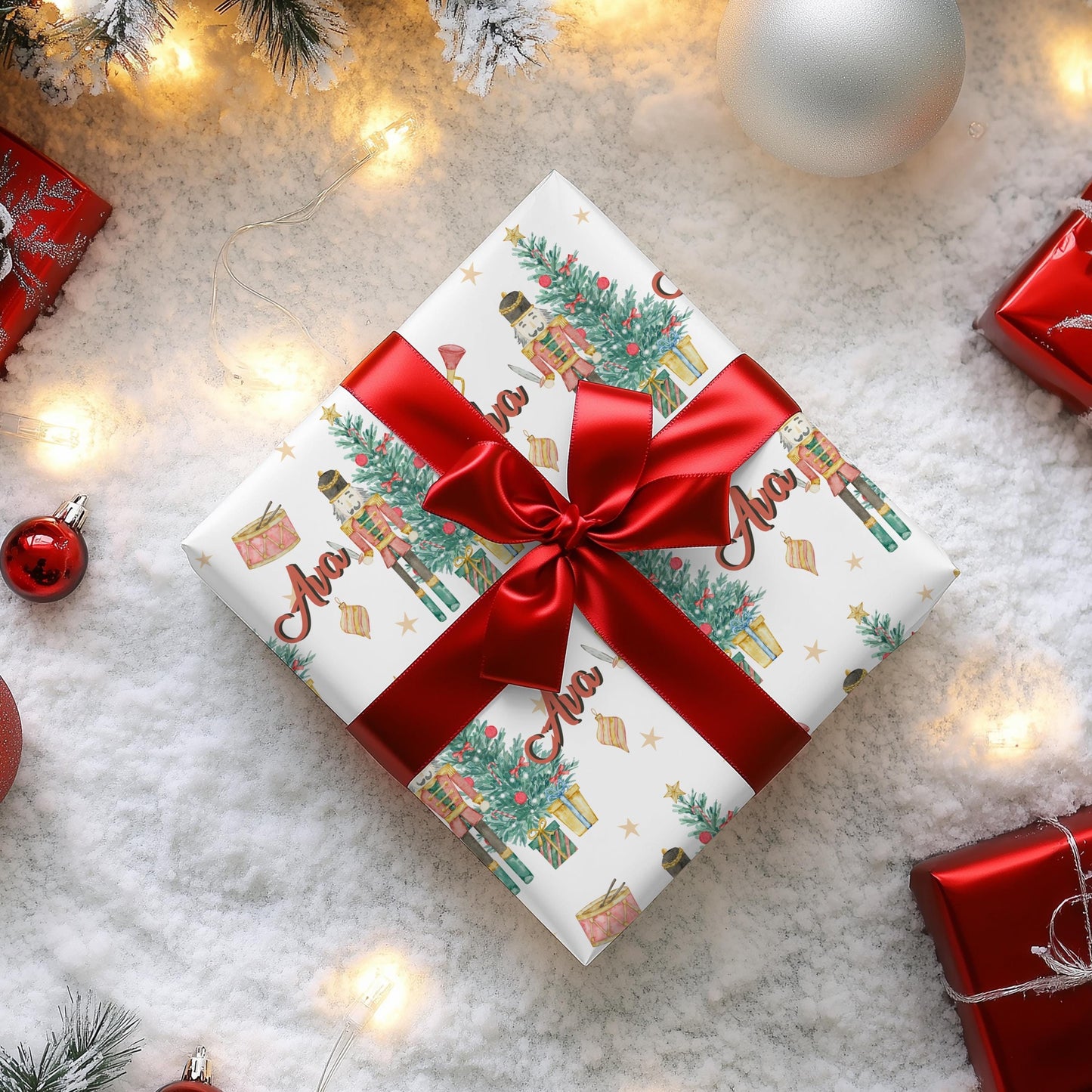 Kids Personalized Christmas Nutcracker Gift Wrapping paper - Childrens Custom Gift wrap - Classic Childs Name Gift Wrap