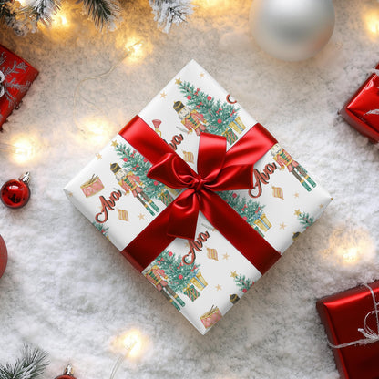 Kids Personalized Christmas Nutcracker Gift Wrapping paper - Childrens Custom Gift wrap - Classic Childs Name Gift Wrap