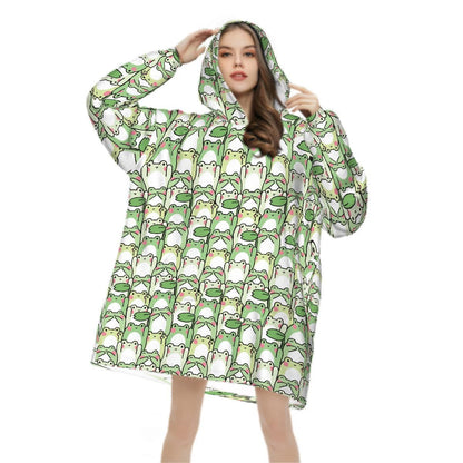 Green Kawaii Frog Blanket Hoodie, Funny Hooded Jumper, Kawaii Anime Cute Winter Fall Accessory