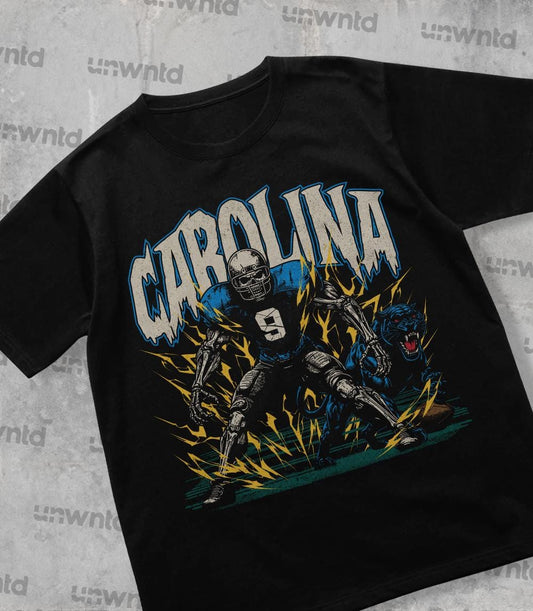 Carolina Football Shirt - Graphic Tees - Skeleton Shirt - Merch Tee - Gift Shirt - Bootleg Shirt - Skeleton Football Shirt - Panthers