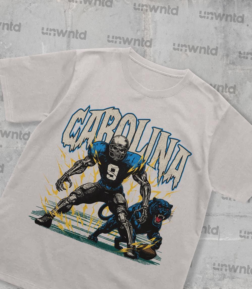 Carolina Football Shirt - Graphic Tees - Skeleton Shirt - Merch Tee - Gift Shirt - Bootleg Shirt - Skeleton Football Shirt - Panthers