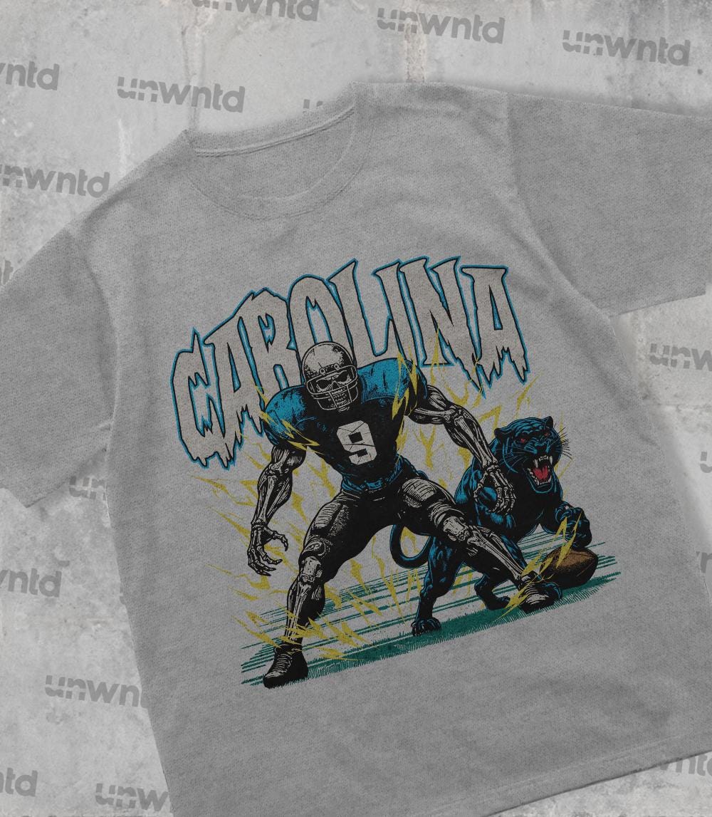 Carolina Football Shirt - Graphic Tees - Skeleton Shirt - Merch Tee - Gift Shirt - Bootleg Shirt - Skeleton Football Shirt - Panthers