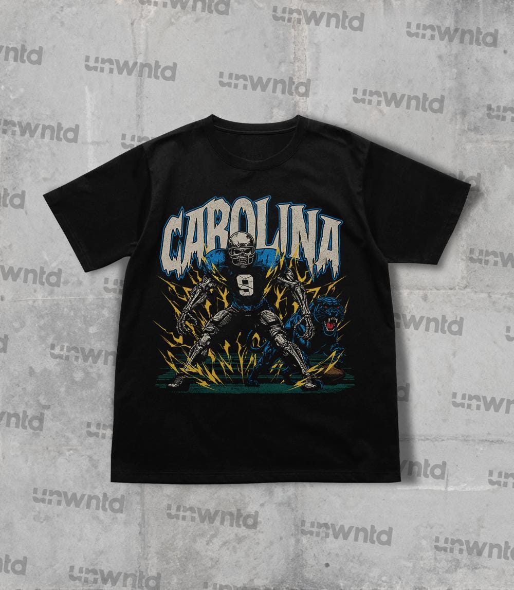 Carolina Football Shirt - Graphic Tees - Skeleton Shirt - Merch Tee - Gift Shirt - Bootleg Shirt - Skeleton Football Shirt - Panthers