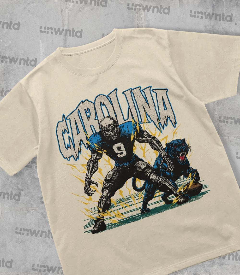 Carolina Football Shirt - Graphic Tees - Skeleton Shirt - Merch Tee - Gift Shirt - Bootleg Shirt - Skeleton Football Shirt - Panthers
