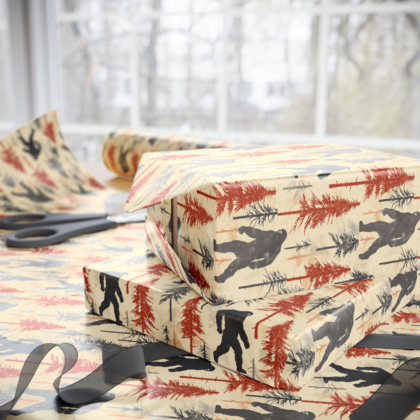 Funny Christmas Gift Wrapping Paper  Rustic Bigfoot Gift Wrap  Funny Sasquatch Giftwrap Birthday Christmas Presents Men Women