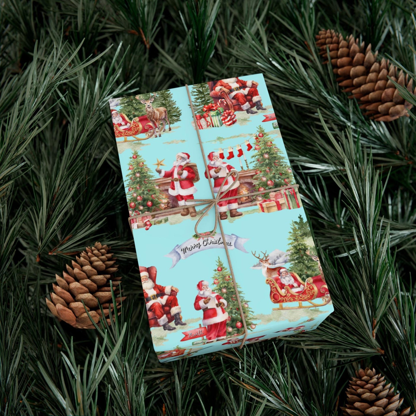 Vintage Santa Gift Wrap Papers - Retro Christmas Gift wrapping - Nostalgic Santa Claus Wrapping paper