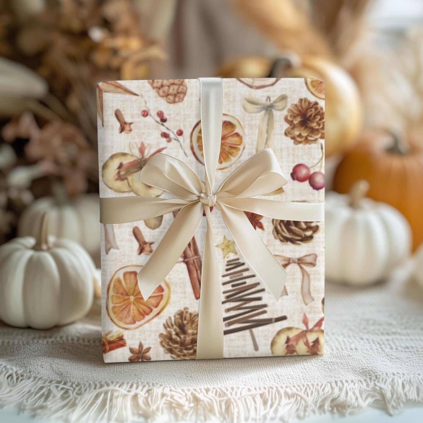 Rustic Natural Gift Wrapping Paper - Christmas Oranges & Burlap Gift Wrap - Boho Gift Wrap