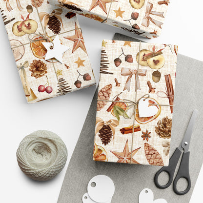 Rustic Natural Gift Wrapping Paper - Christmas Oranges & Burlap Gift Wrap - Boho Gift Wrap