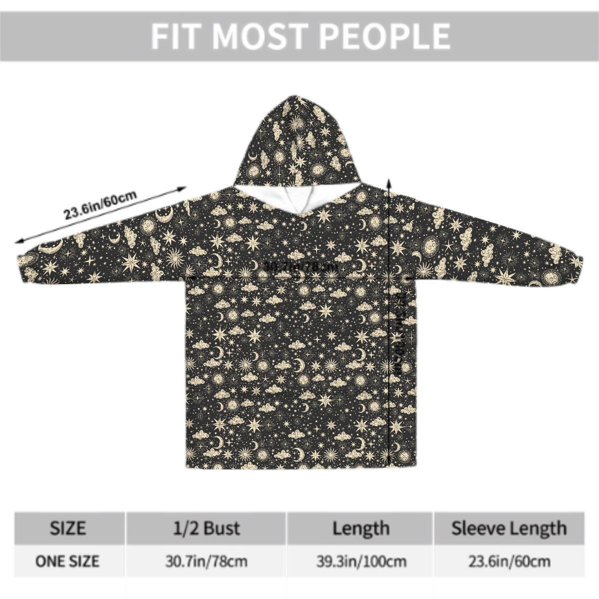 Celestial Moon Blanket Hoodie, Boho Hooded Jumper, Black Witchy Women's Fashion, Gothic Winter Fall Accessory