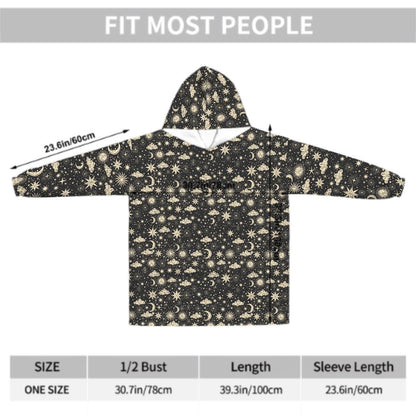 Celestial Moon Blanket Hoodie, Boho Hooded Jumper, Black Witchy Women's Fashion, Gothic Winter Fall Accessory