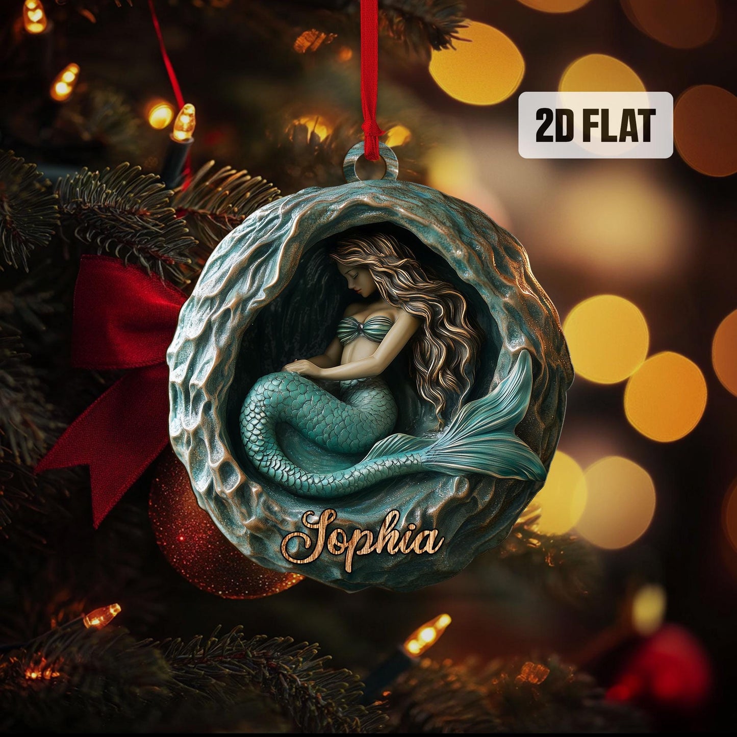 Personalized Mermaid 2D Flat Ornament, Custom Mermaid Christmas Tree Ornament, Mermaid Christmas Decor, Mermaid Girl, Xmas Gift for Girls