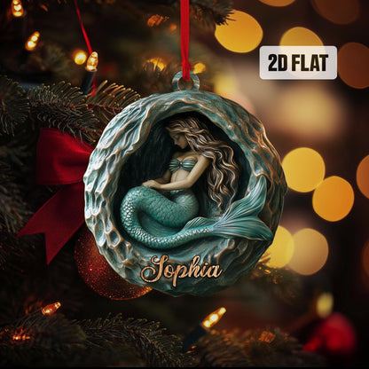 Personalized Mermaid 2D Flat Ornament, Custom Mermaid Christmas Tree Ornament, Mermaid Christmas Decor, Mermaid Girl, Xmas Gift for Girls