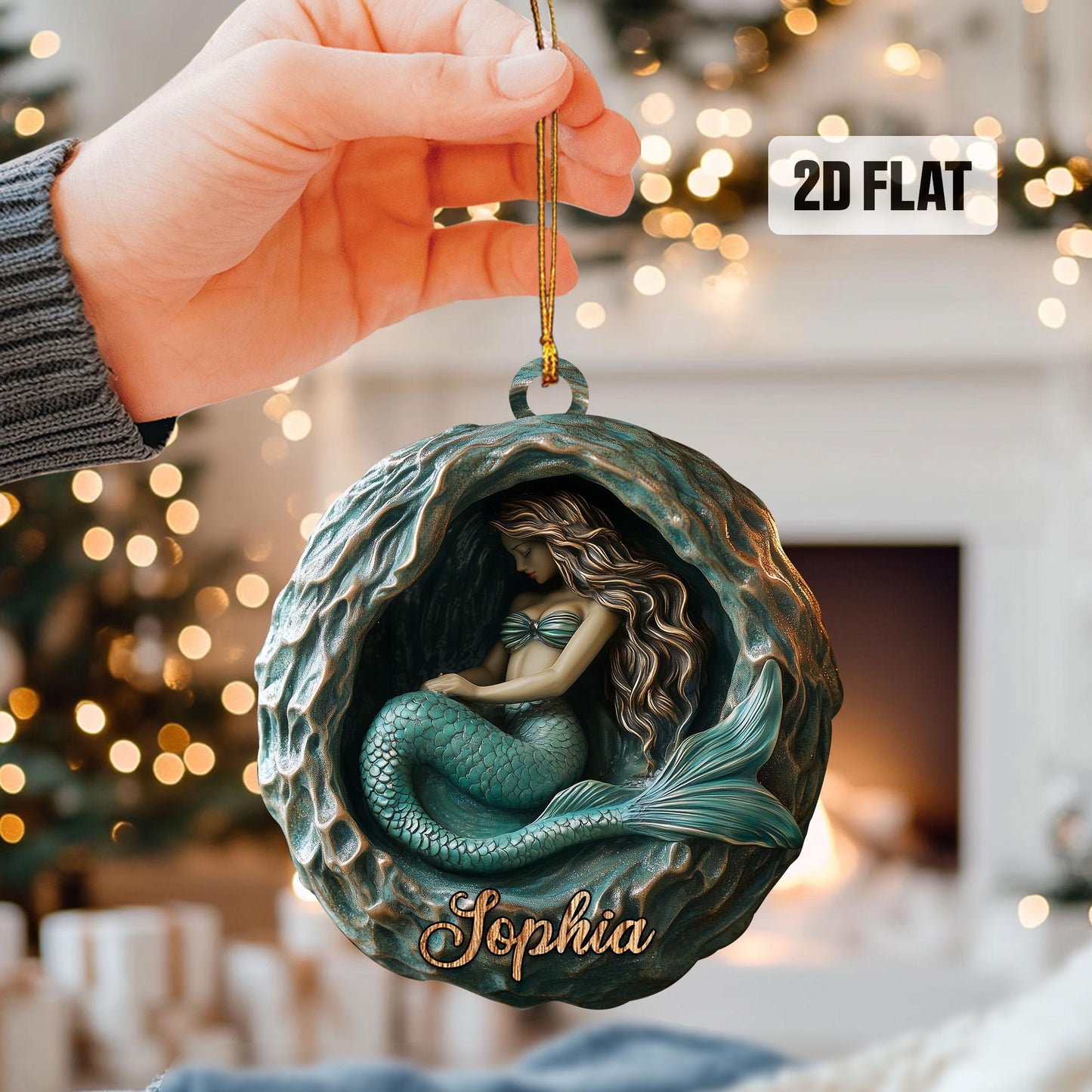Personalized Mermaid 2D Flat Ornament, Custom Mermaid Christmas Tree Ornament, Mermaid Christmas Decor, Mermaid Girl, Xmas Gift for Girls