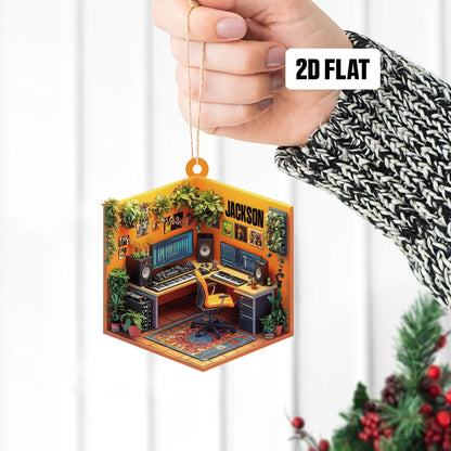 Personalized Music Room 2D Flat Ornament, Custom Christmas Ornament, Music Room Ornament, Music Studio Ornament, Musician Christmas Gift