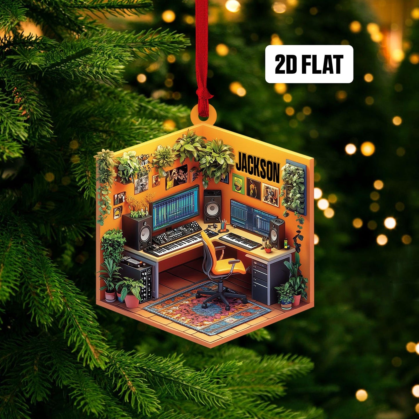 Personalized Music Room 2D Flat Ornament, Custom Christmas Ornament, Music Room Ornament, Music Studio Ornament, Musician Christmas Gift