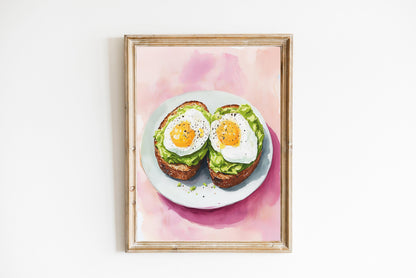 Avocado Toast Oil Painting Art Print: Quirky Kitchen Decor