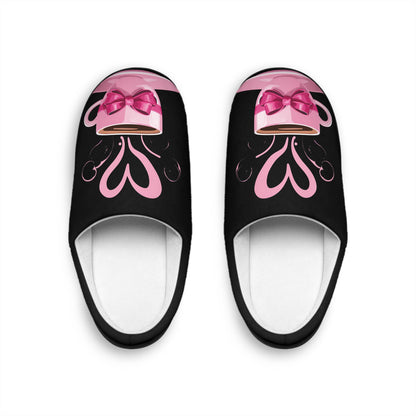 Coquette Women Slippers Black Pink Coffee Cup with Pink Bow Ribbon and Heart Women's Slipper Gift House Shoes Cozy Slip-ons Bedroom Slides