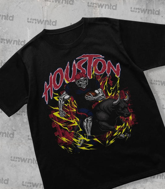 Houston Football Shirt - Graphic Tees - Skeleton Shirt - Merch Tee - Gift Shirt - Bootleg Shirt - Skeleton Football Shirt - Texans