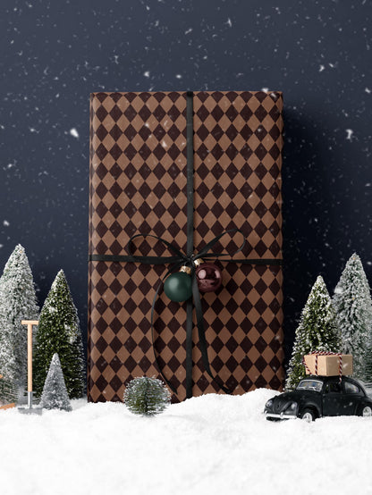 Brown Harlequin Gift Wrap Classy Wrapping Paper Birthday Traditional Gift Wrap Vintage Wrapping Paper Holiday Gift Wrap for Him Gift Brother