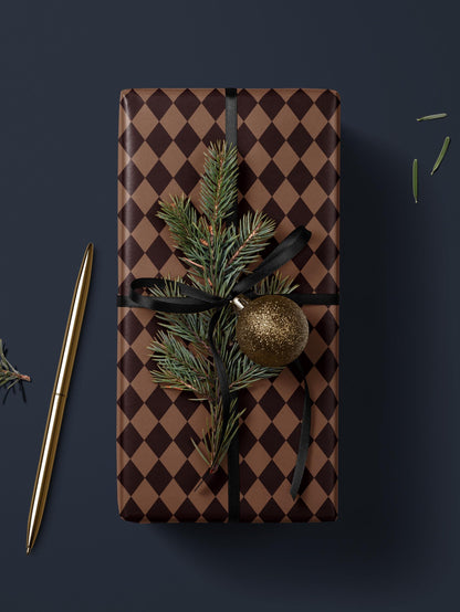 Brown Harlequin Gift Wrap Classy Wrapping Paper Birthday Traditional Gift Wrap Vintage Wrapping Paper Holiday Gift Wrap for Him Gift Brother