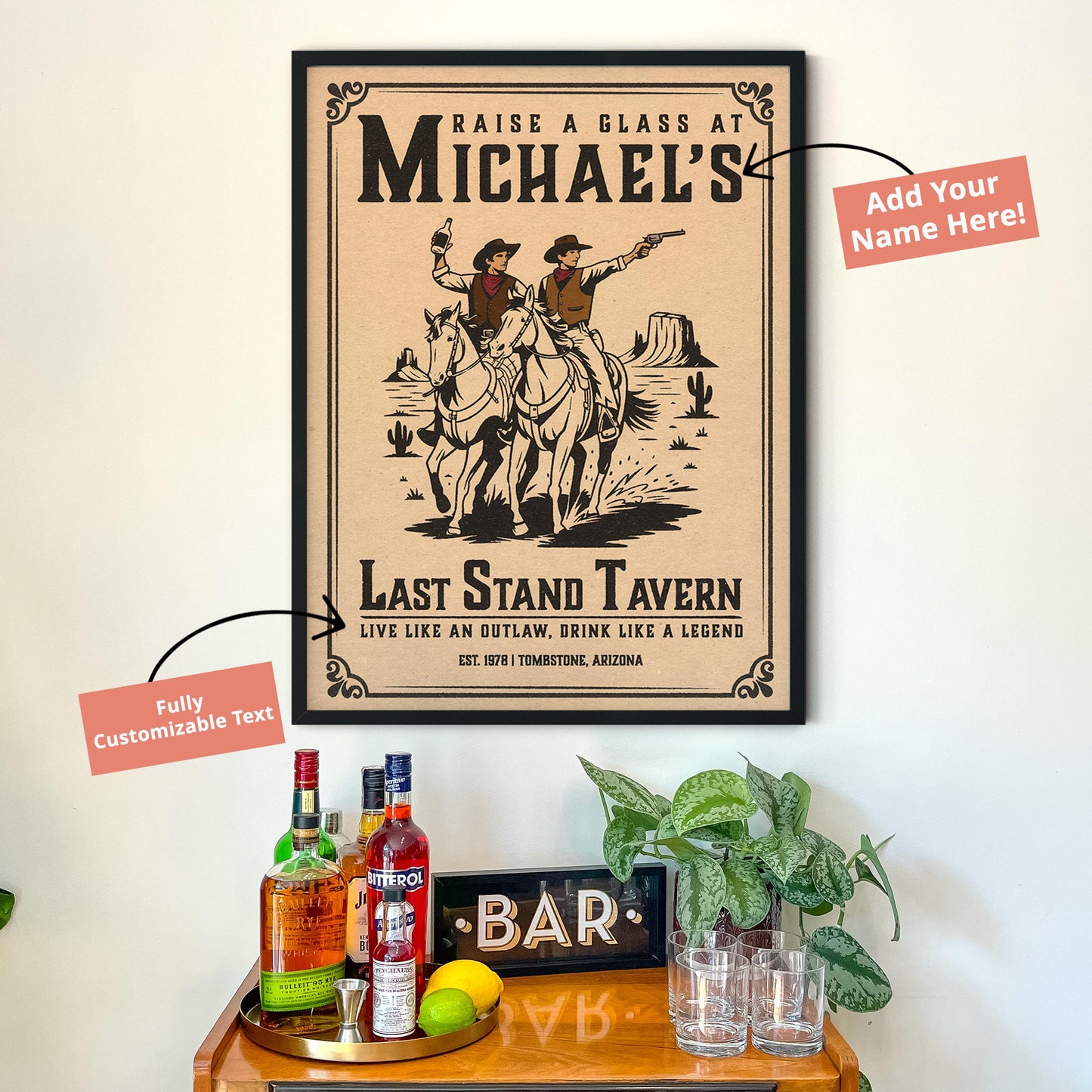 Western Wall Art, Last Stand Tavern, Vintage Cowboy Bar Poster | Bar Cart Prints | Retro Wild West Rodeo Print, Trendy Texas Cowboy Art