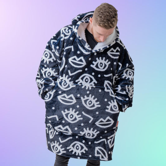 Black Graphic Hoodie Blanket Oversized Thick Sherpa Hoodie Snugclub One Size