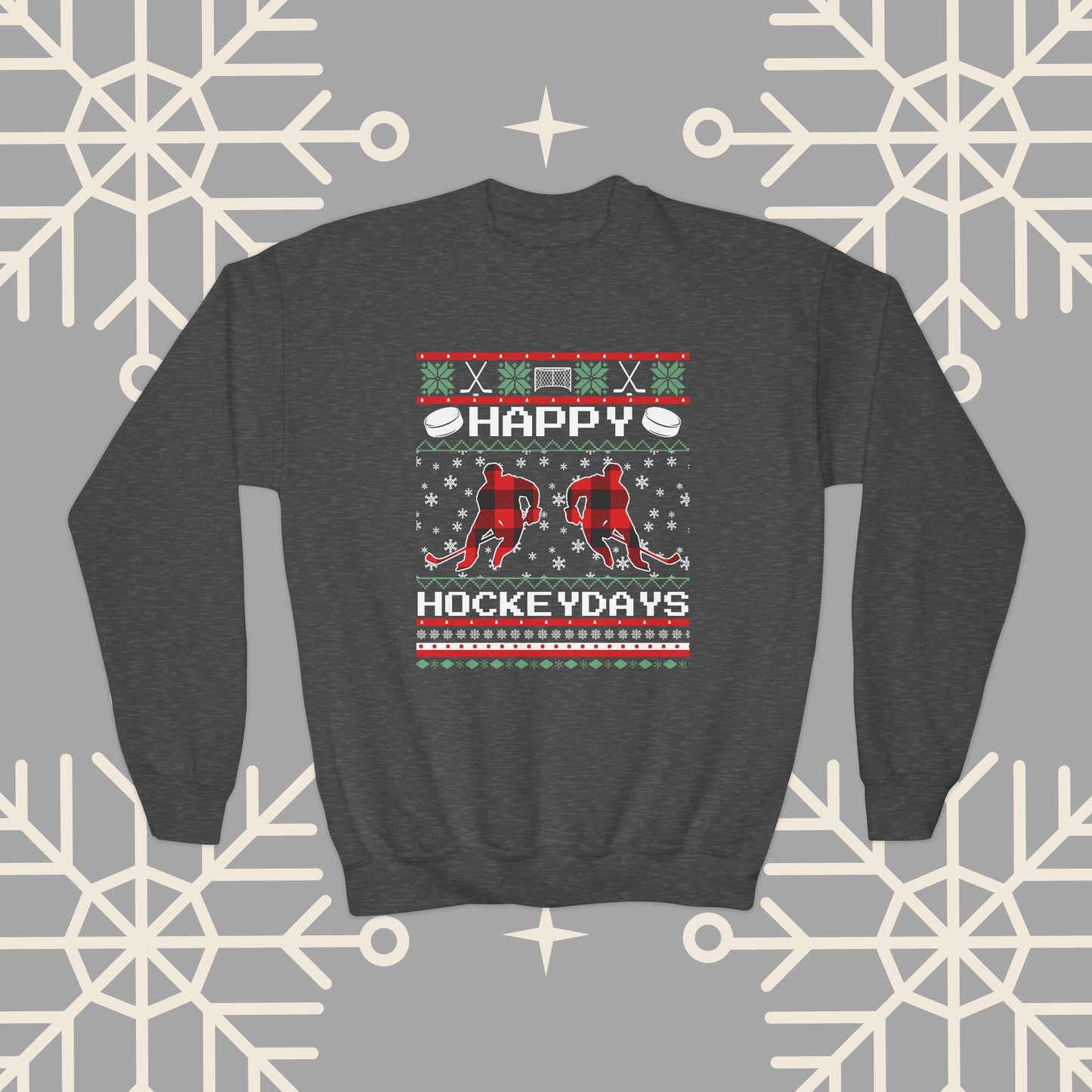 Youth Happy Hockeydays Ugly Christmas , Kids Hockey Christmas Sweatshirt, Gift for Hockey Player