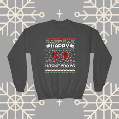 Youth Happy Hockeydays Ugly Christmas , Kids Hockey Christmas Sweatshirt, Gift for Hockey Player