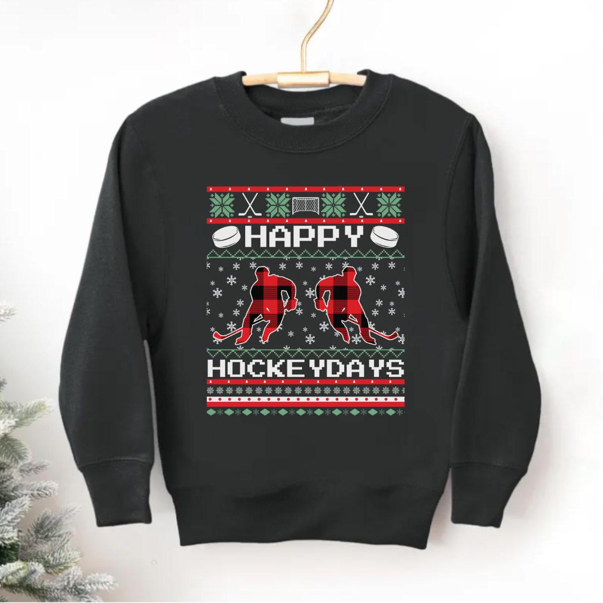 Youth Happy Hockeydays Ugly Christmas , Kids Hockey Christmas Sweatshirt, Gift for Hockey Player
