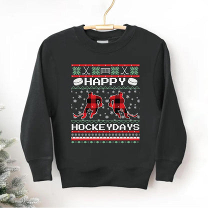 Youth Happy Hockeydays Ugly Christmas , Kids Hockey Christmas Sweatshirt, Gift for Hockey Player