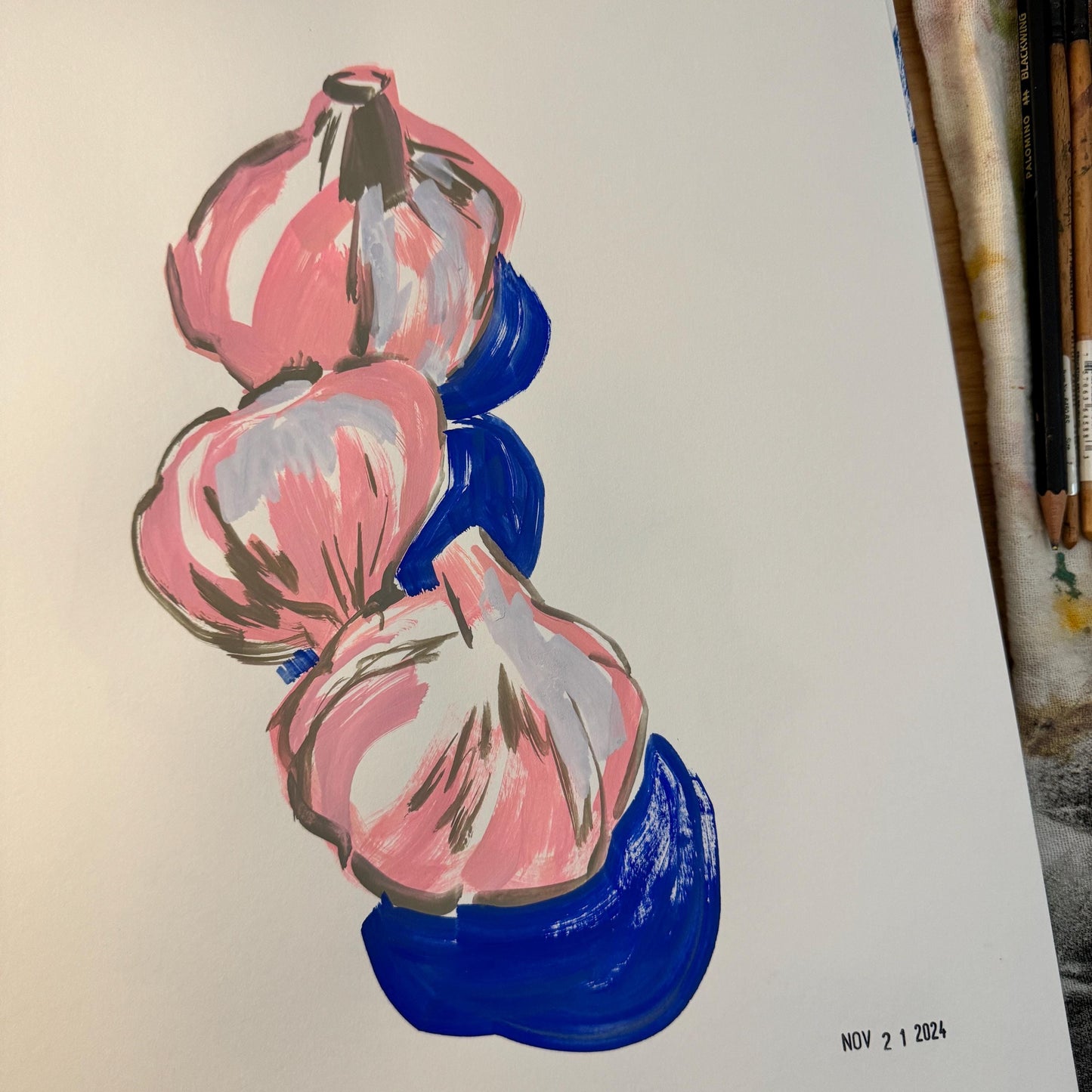 Garlic | Original Art Gouache Painting Kitchen Art