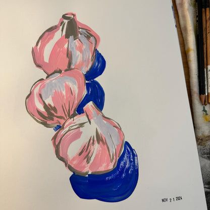 Garlic | Original Art Gouache Painting Kitchen Art