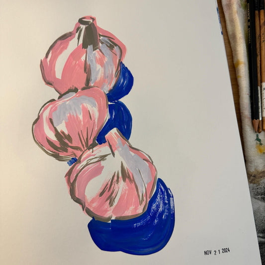 Garlic | Original Art Gouache Painting Kitchen Art