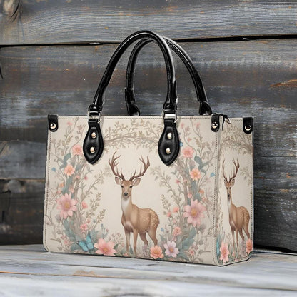 Deer with Floral Crossbody Bag - Nature-Inspired Vegan Leather Purse, Unique Gift for Women