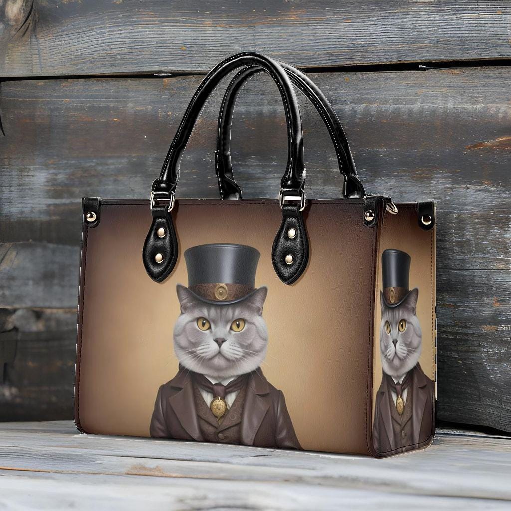 Victorian Gentleman Cat Crossbody Bag - Luxury Vegan Leather Purse, Unique Gift for Cat Lovers