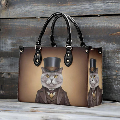 Victorian Gentleman Cat Crossbody Bag - Luxury Vegan Leather Purse, Unique Gift for Cat Lovers