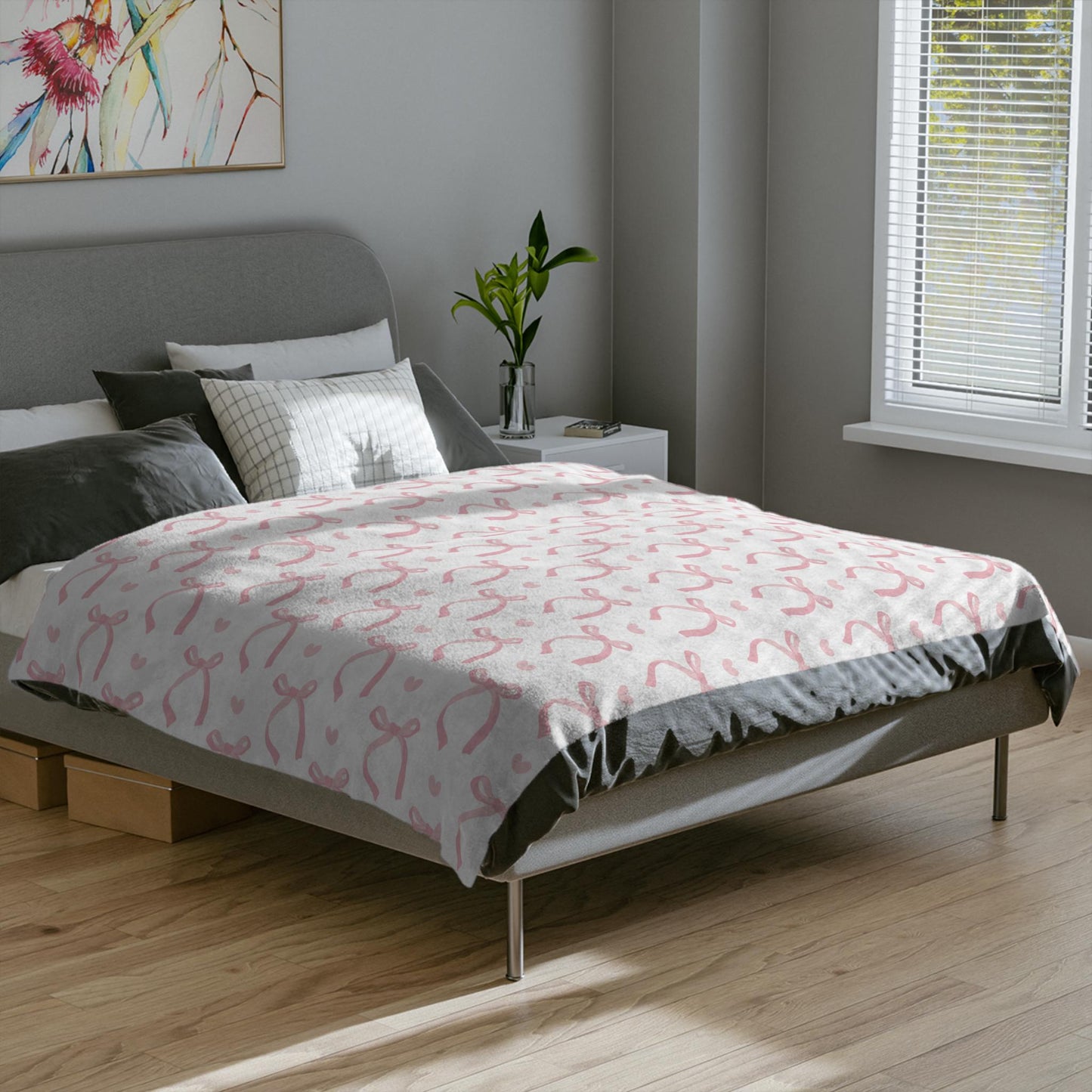 Coquette Pink Bows Blanket Hearts Valentine's Day Fleece Throw Pink Coquette Home Decor Pink Bow Lovers Christmas Gift for Family Friends