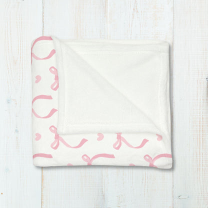 Coquette Pink Bows Blanket Hearts Valentine's Day Fleece Throw Pink Coquette Home Decor Pink Bow Lovers Christmas Gift for Family Friends