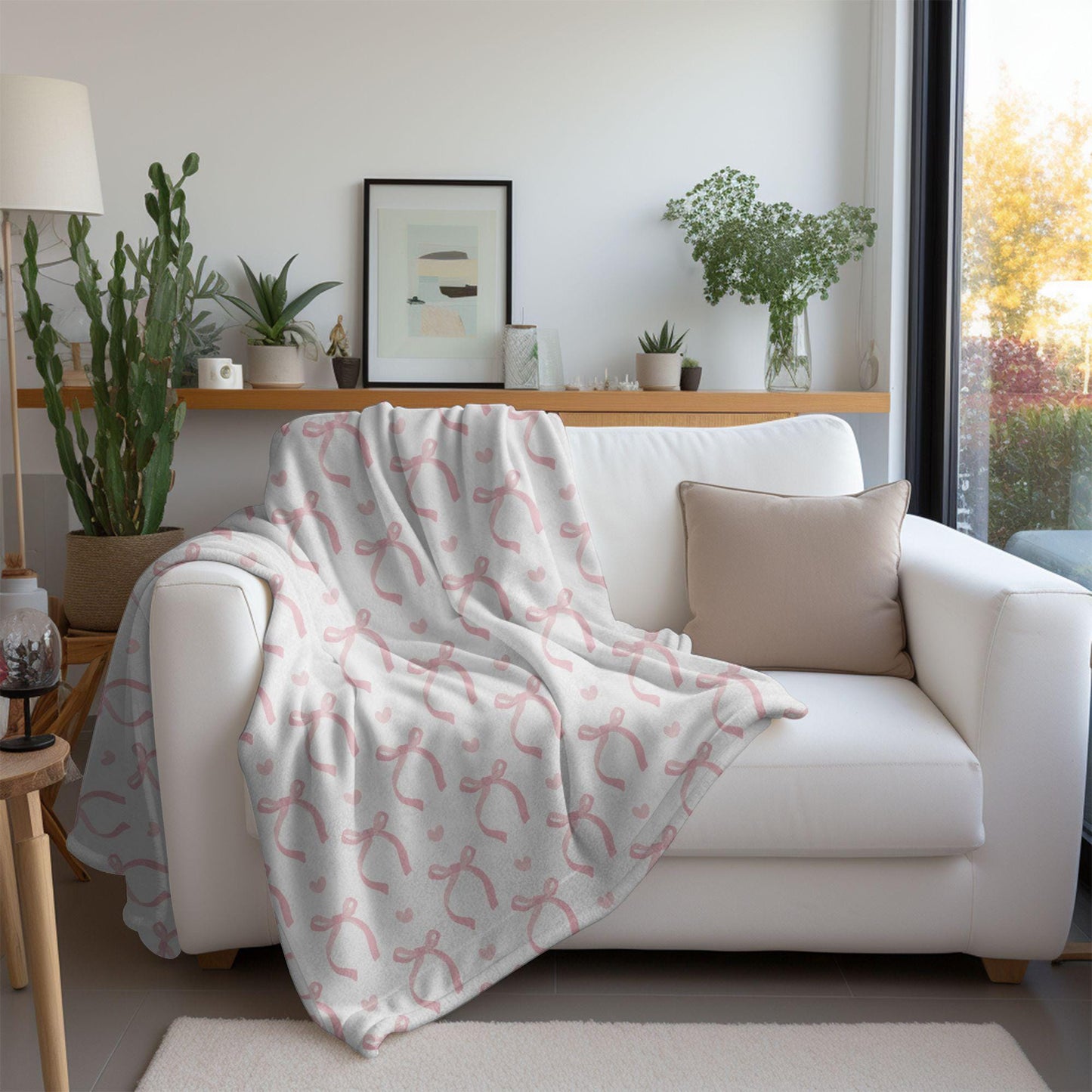 Coquette Pink Bows Blanket Hearts Valentine's Day Fleece Throw Pink Coquette Home Decor Pink Bow Lovers Christmas Gift for Family Friends