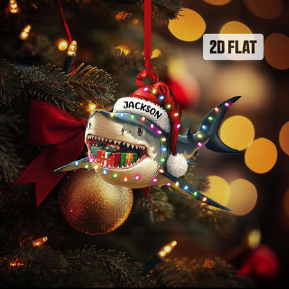 Personalized Shark 2D Flat Ornament, Custom Merry Sharkmas Christmas Tree Ornament, Ocean Christmas Home Decor, Shark Lovers Gift for Kids