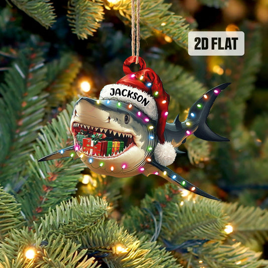 Personalized Shark 2D Flat Ornament, Custom Merry Sharkmas Christmas Tree Ornament, Ocean Christmas Home Decor, Shark Lovers Gift for Kids