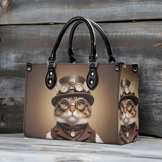 Steampunk Adventurer Cat Bag Cute Crossbody Bag Unique Purse Cute Purse, Luxury Bag Vegan Leather Bags Printed Designer Bag