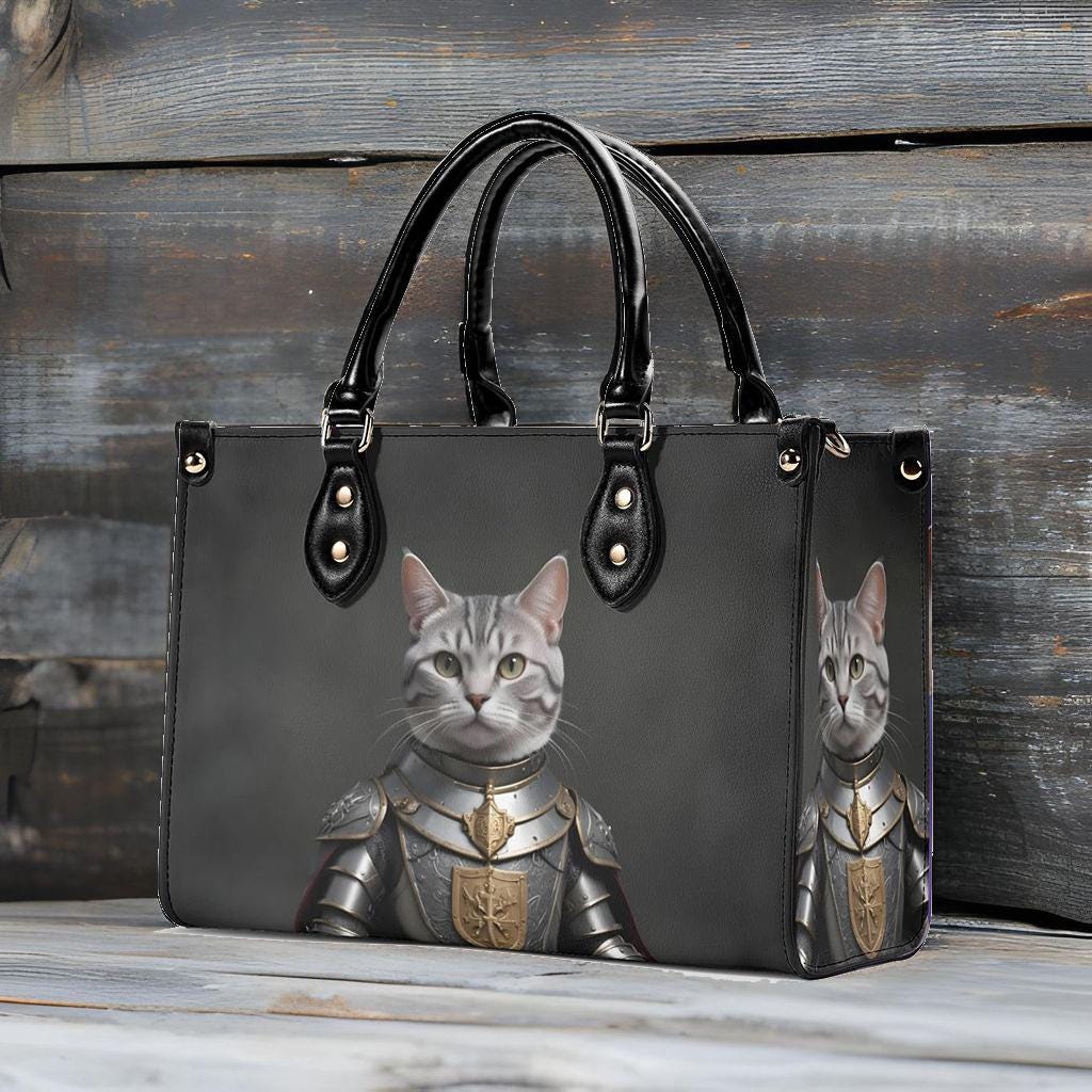 Knighted Templar Cat Bag Cute Crossbody Bag Unique Purse Cute Purse, Luxury Bag Vegan Leather Bags Printed Designer Bag