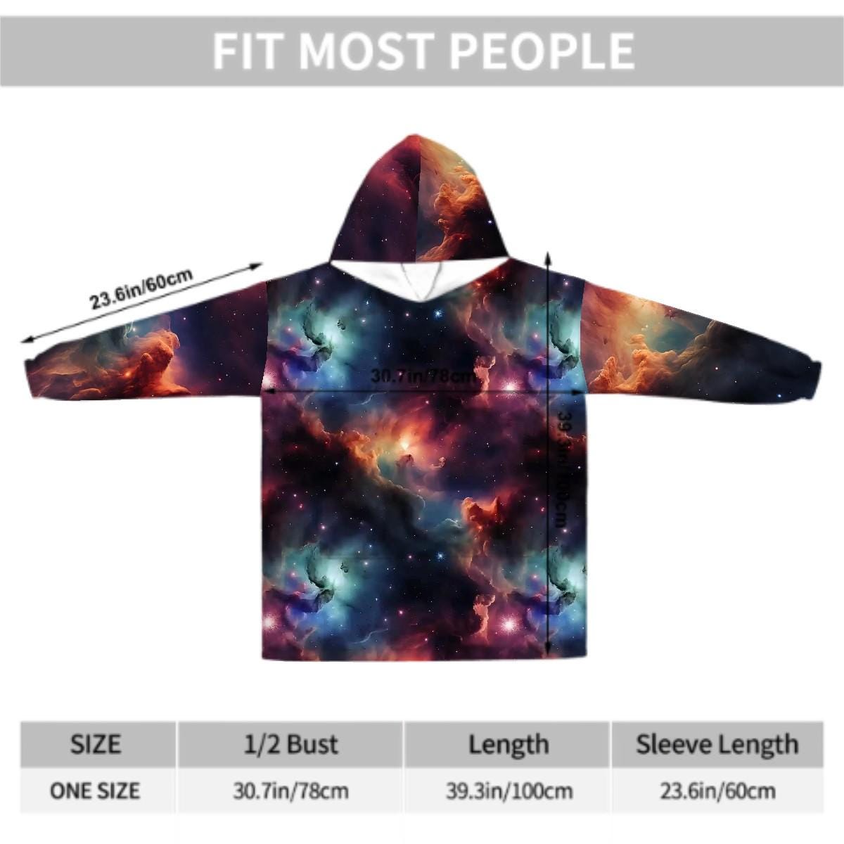 Rainbow Nebula Galaxy Blanket Hoodie, Retro Space Gamer Hooded Jumper, Cute Long Sleeve Fashion Loungewear for Women