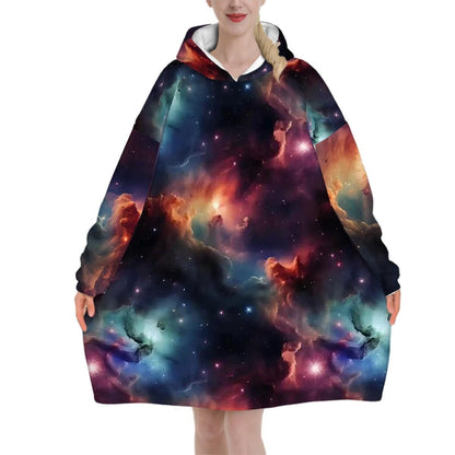 Rainbow Nebula Galaxy Blanket Hoodie, Retro Space Gamer Hooded Jumper, Cute Long Sleeve Fashion Loungewear for Women