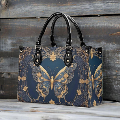 Golden Art Nouveau Butterfly Crossbody Bag - Nature-Inspired Vegan Leather Designer Purse, Unique Gift for Women